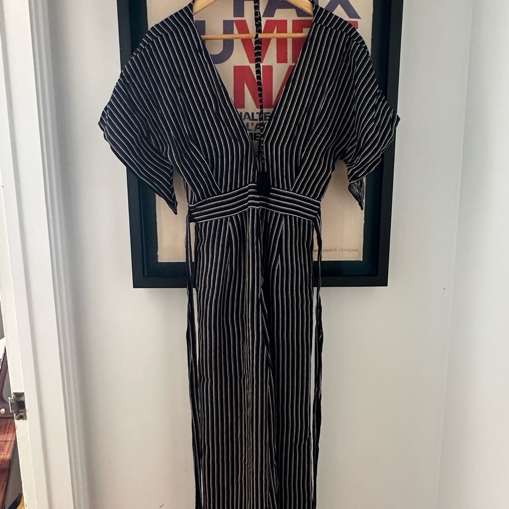 Faithfull The Brand Striped Jumpsuit – Black & White Tie Waist – Size S